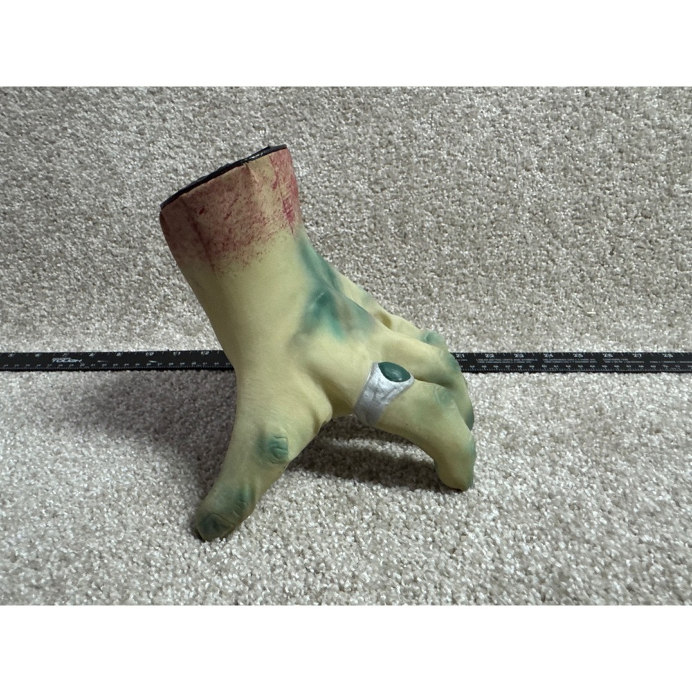 Severed Zombie Hand Prop Halloween Decor Bloodied Stump with Ring 7 Inch